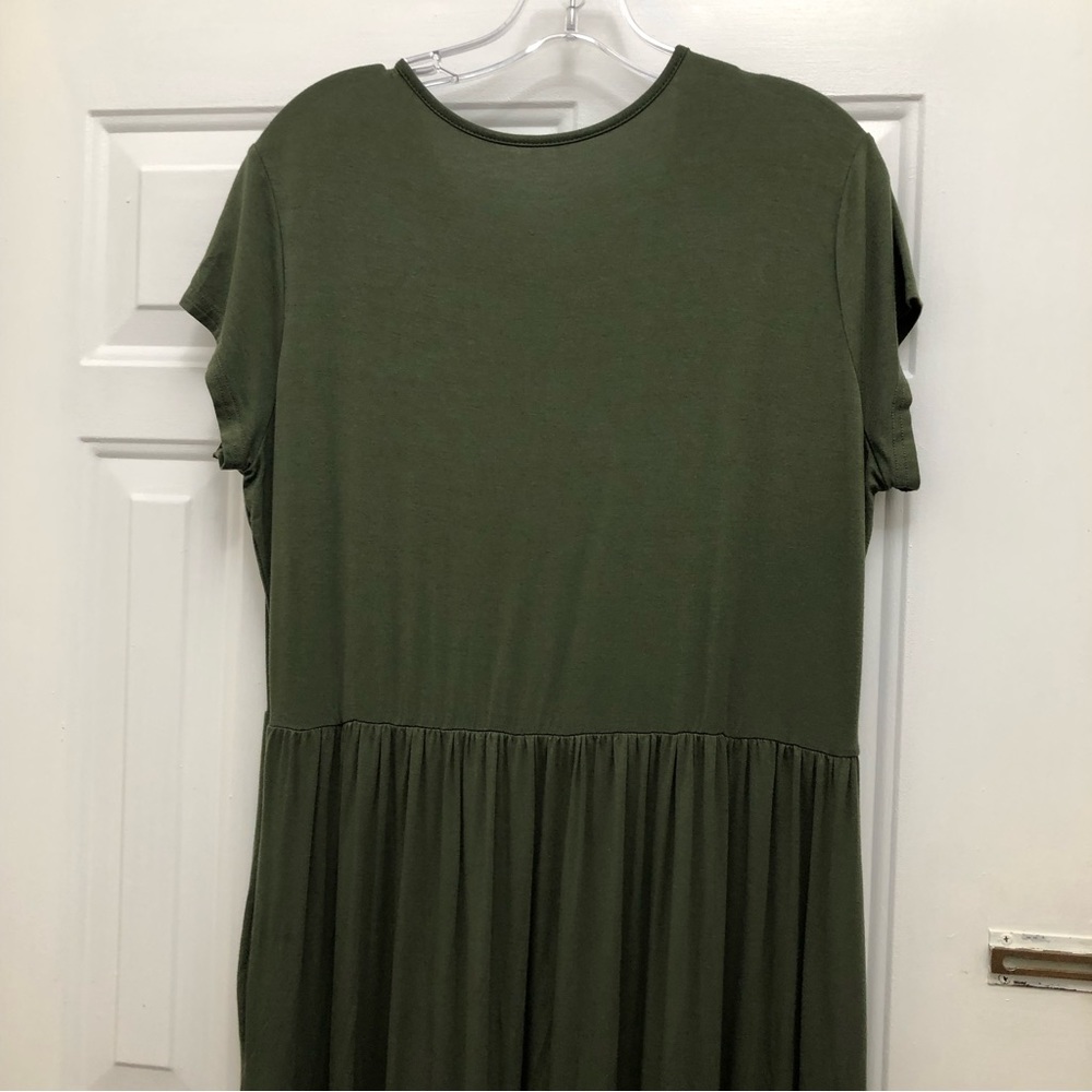 Maxi Dress Cap Sleeve Crew Neck with Elastic Waistline W Size 2XL Moss Green - Picture 4 of 11